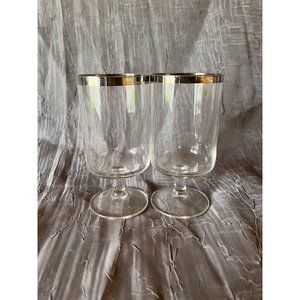 Pair Of Vintage Stemmed Cocktail Silver Rim Glasses 4.5" Tall